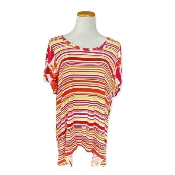 Womene Rebecca Malone Multi-Colored Stripe Top - Sz 1x - Picture 1 of 1